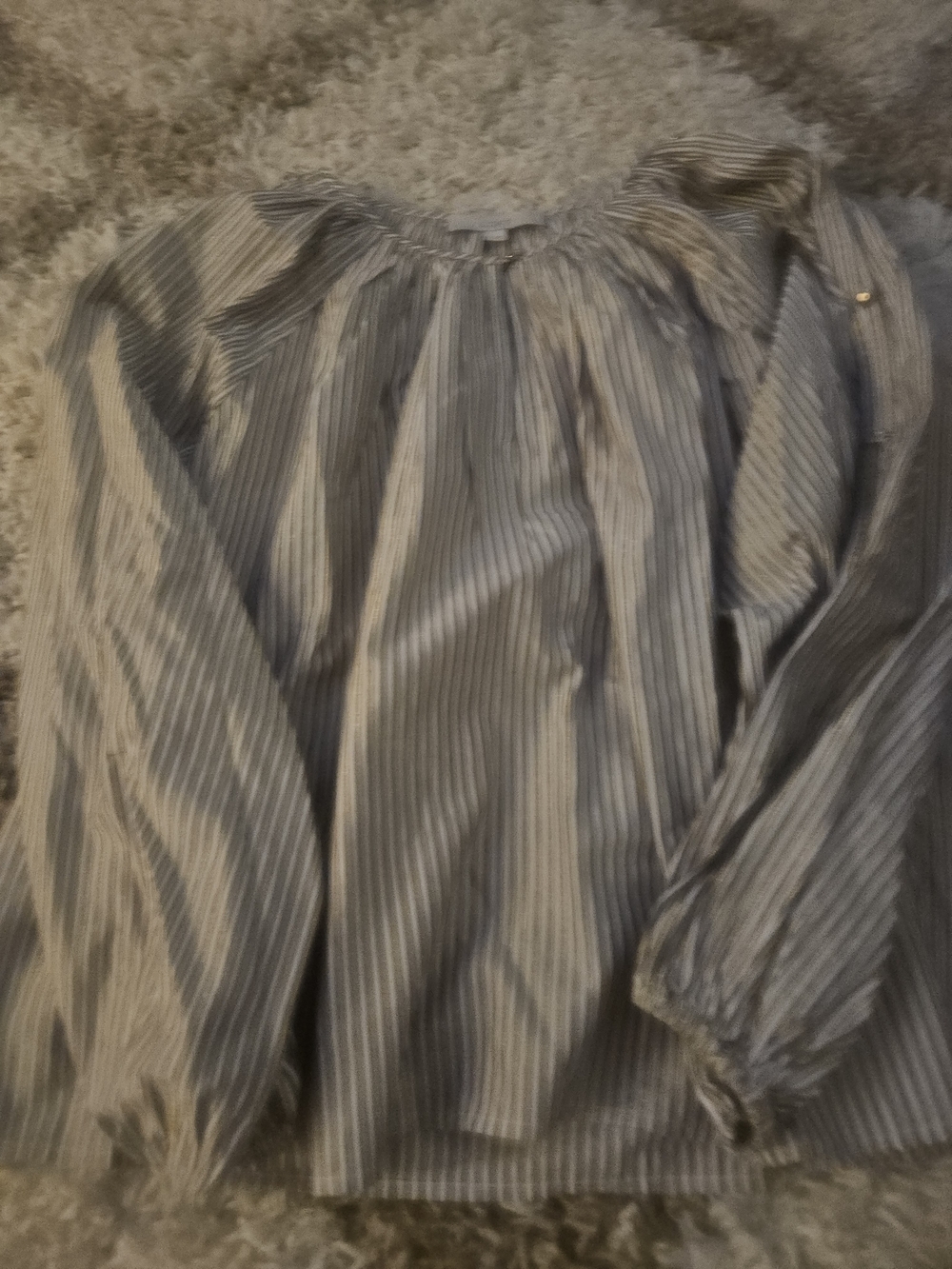 LOFT Gray Striped Long-Sleeve Peasant Top